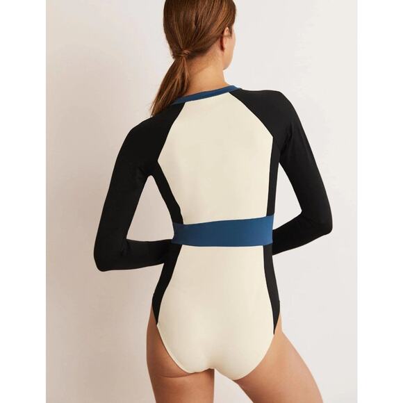 Boden Capri Zip Long Sleeve Swimsuit Ivory Colourblock - 8 - Picture 2 of 6